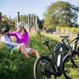 Biken Radfahren Weingärten Pärchen Pause Steiermark Sonne Freude Zeit Motivation Landschaft Natur 