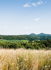 The silhouette of the Gleichenberger Kogel in Bad Gleichenberg from a distance, Thermen- & Vulkanland region in Styria