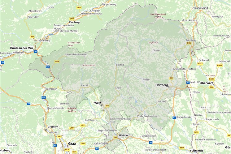 Kartenansicht der Erlebnisregion Oststeiermark