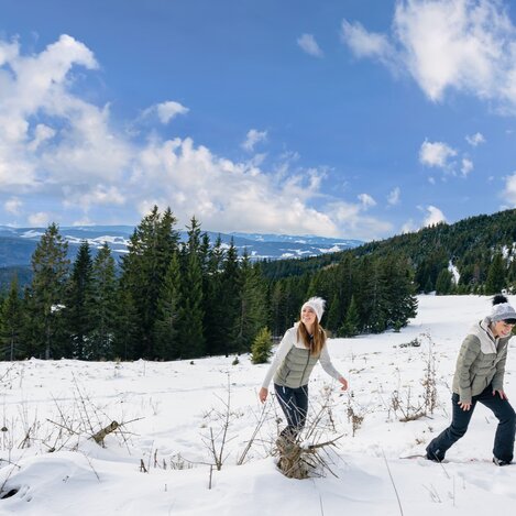 Schneeschuhwandern bei Schneelandschaft am Hochwechsel | © Oststeiermark Tourismus | Rene Strasser