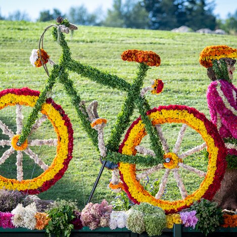 Fahrrad aus Blumen beim Blumenkorso in der Oststeiermark | © TV Oststeiermark | Kurt Elmleitner