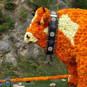 Almochse made of flowers at the flower parade of the Styrian Flower Road | © TV Oststeiermark | Birgit Kandlbauer