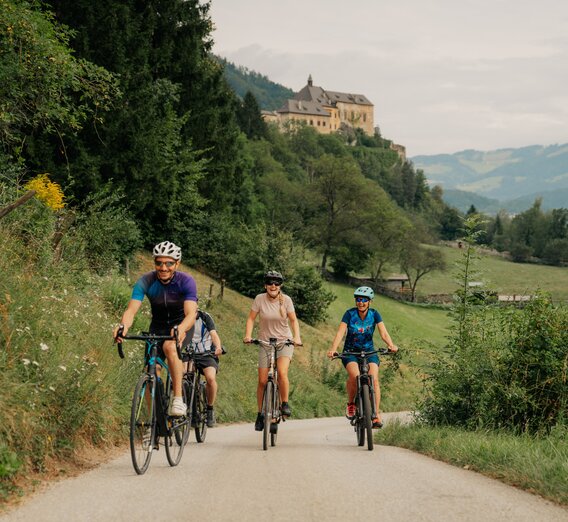 Cycling group on the Mur cycle path near Rabenstein Castle | © Graz Region | studio draussen