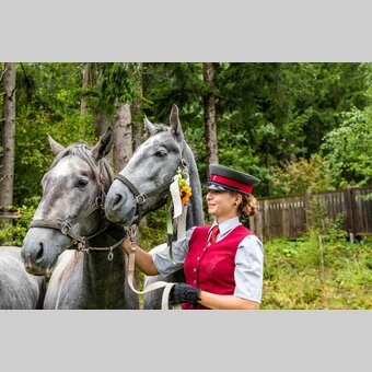 Junge Lipizzaner-Hengste mit Gestütsmitarbeiterin  | © Region Graz | Mias Photoart
