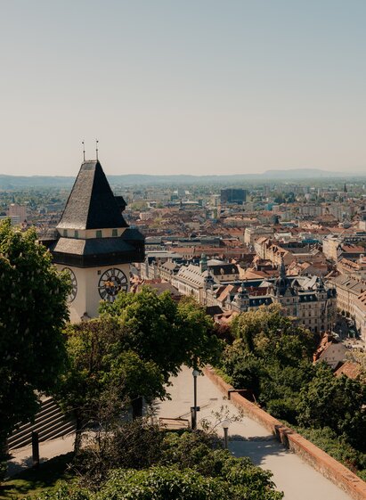 Blick vom Grazer Uhrturm auf die Altstadt