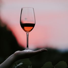 Schilcherglas im Abendrot