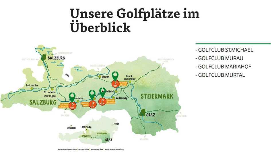 Überblick Golfplätze | © Golfregion | TV Murtal