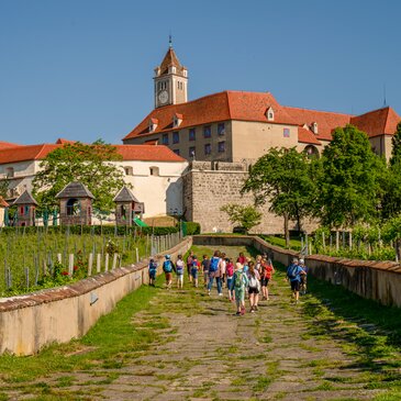 Eine Schulklasse am Burgweg der Riegersburg
