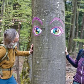 Gestaltete Bäume auf der  Kunstkogelwaldrunde | © WEGES OG