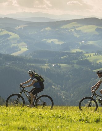 E-Bike Verleih_Radfahrer auf Wiese_Oststeiermark | Bernhard Bergmann | © Tourismusverband Oststeiermark