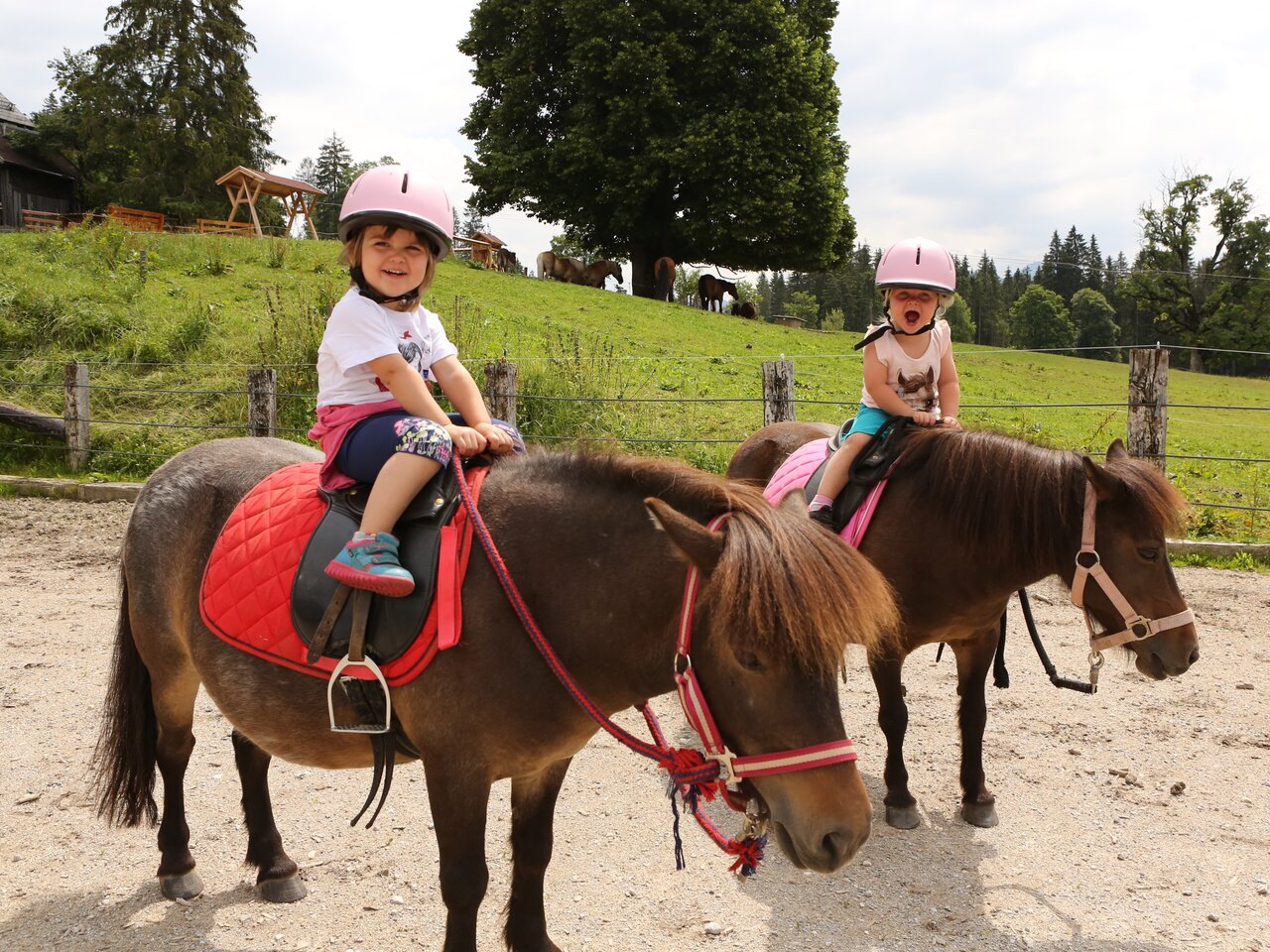Zwei kleine Mädchen sitzen auf Ponys | © FamilienUrlaub Steiermark
