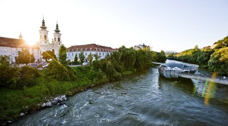 Murinsel und Mariahilferkirche | © Steiermark Tourismus | Tom Lamm