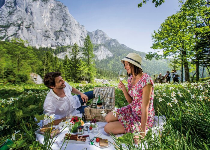 Picknick zur Narzissenblüte am Altausseer See (Ausseerland - Salzkammergut) | © Steiermark Tourismus | Tom Lamm