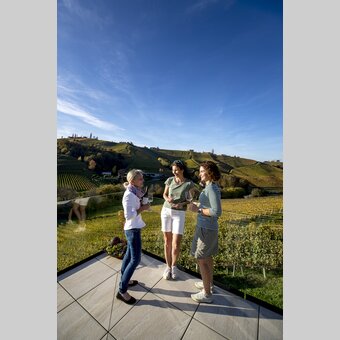Weine und Landschaft trinken: Weinschmiede 18 mit Gastgeberin Bettina Strauss, Gamlitz | © STG | Tom Lamm