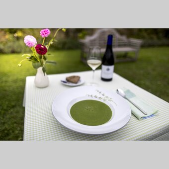 The culinary Styria: Soup of spincah and broccoli with a glas of "Gelber Mustkateller" of the wine-growing estate Kodolitsch | © Steiermark Tourismus | Tom Lamm
