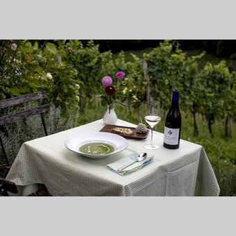 Die kulinarische Steiermark: Spinat-Brokkoli-Suppe mit Gelbem Muskateller vom Weingut Kodolitsch | © Steiermark Tourismus | Tom Lamm