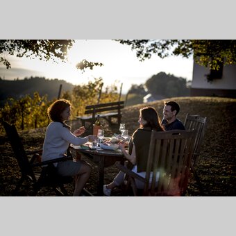 Buschenschank-snack during the Styrian Wine Country Cycling tour: Adam am Schererkogl, Gamlitz | © Steiermark Tourismus | Tom Lamm