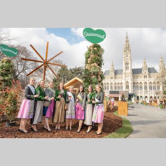 Weinhoheiten, Dachsteinhoheiten und Narzissenhoheiten auf dem Rathausplatz | © STG | Rene Strasser
