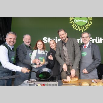 von links: STG-Geschäftsführer Michael Feiertag, Landtagspräsident Steiermark Gerald Deutschmann, Landesrätin Simone Schmiedtbauer, Cheyenne Ochsenknecht, Motioncooking Gerhard Dragschitz und Landtagspräsident Wien Christian Meidlinger | © STG | Rene Strasser