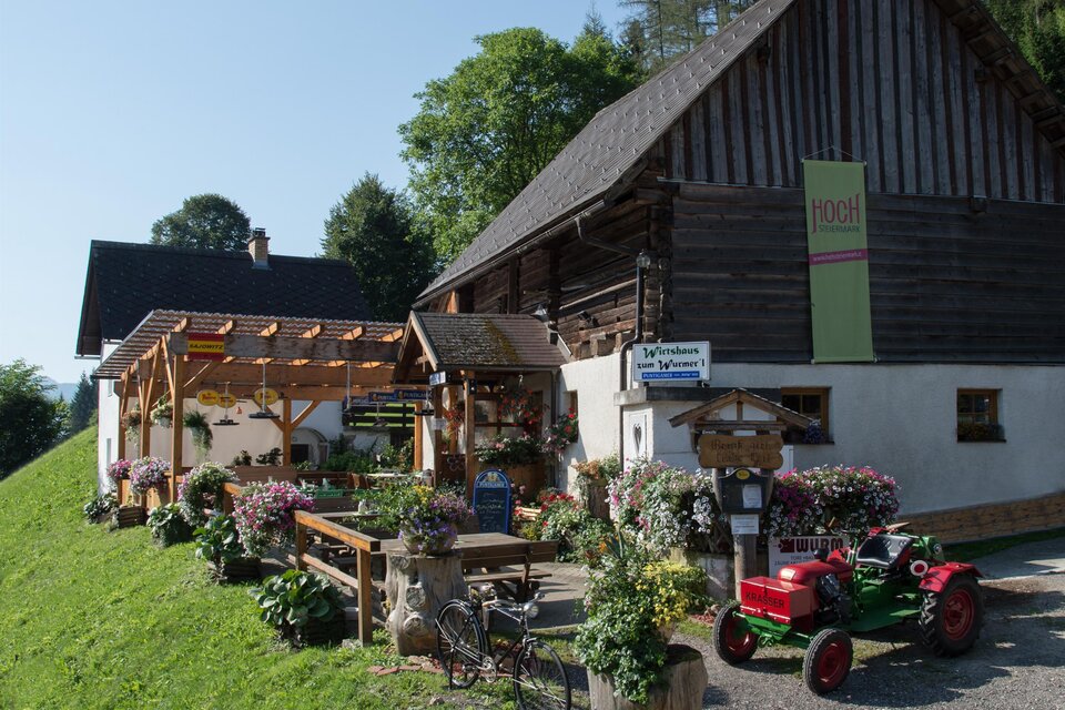Ein wunderschönes Bauernhaus mit Garten und blühenden Pflanzen. Das Gebäude hat ein traditionelles Design und ist von natürlicher Umgebung umgeben. | © TV Hochsteiermark, Wurm