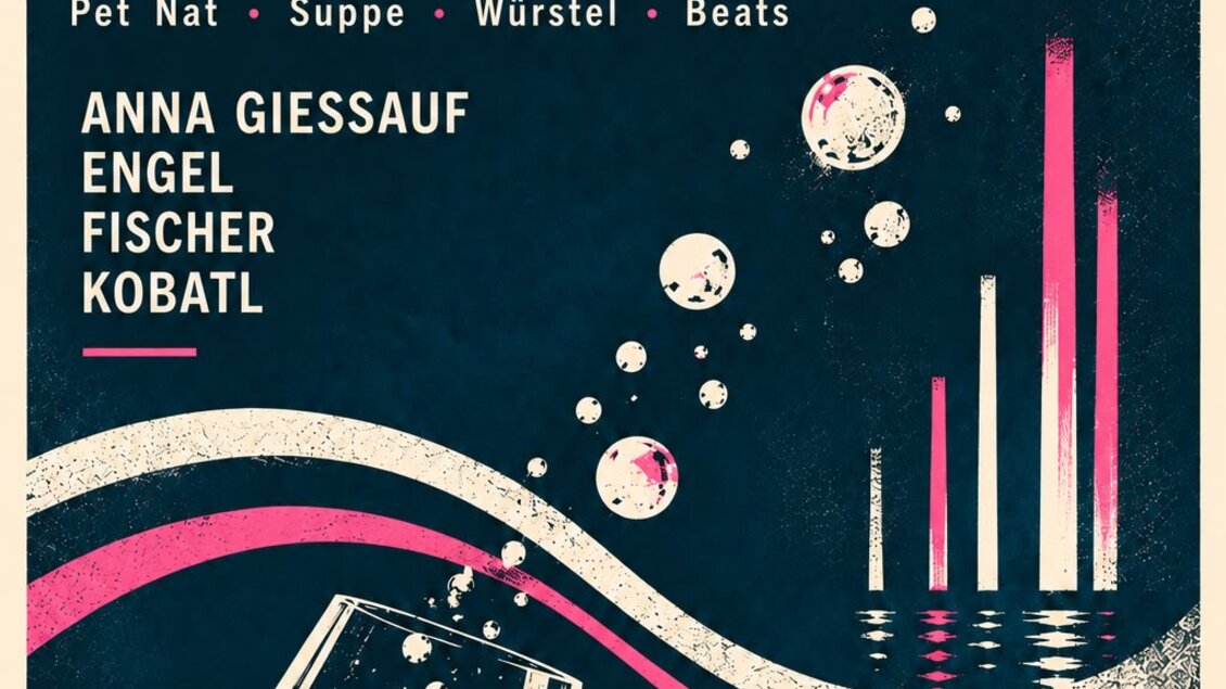 Ein stilvolles Plakat für die Veranstaltung "Bubbles & Light". Es zeigt ein Glas Sekt mit bunten, blubbernden Elementen und Informationen über das Event. | © Die Spezerei