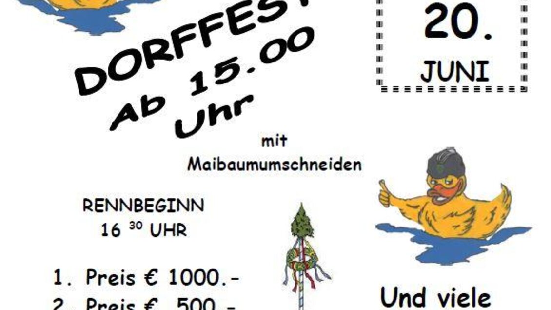 Ein Plakat für das 20. Entenrennen der FF Weißenbach. Das Fest beginnt am 20. Juni um 15 Uhr mit verschiedenen Preisen und Aktivitäten. | © Gemeinde Aich