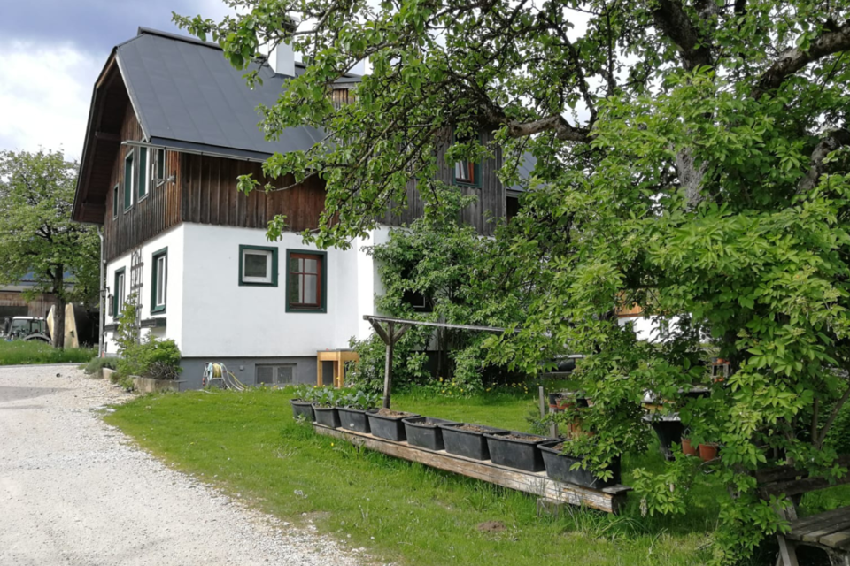 <p>Der Simalhof hat ein großes Bauernhaus mit Holz. Davor ist ein begrünter Garten. Umgeben von Bäumen und Pflanzen ist es eine landschaftliche Idylle.</p></p> | © Simalhof Obersdorf, www.simalhof.at