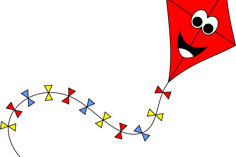 Ein fröhlicher roter Drache fliegt am Himmel. Er hat ein lachendes Gesicht und folgt einer bunten Schnur. | © pixabay