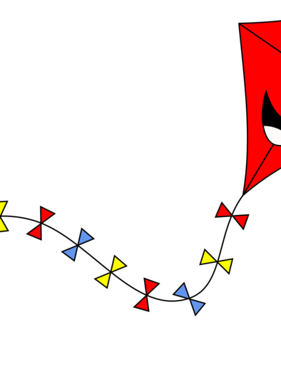 A cheerful red dragon is flying in the sky.  
It has a smiling face and is following a colorful string. | © pixabay