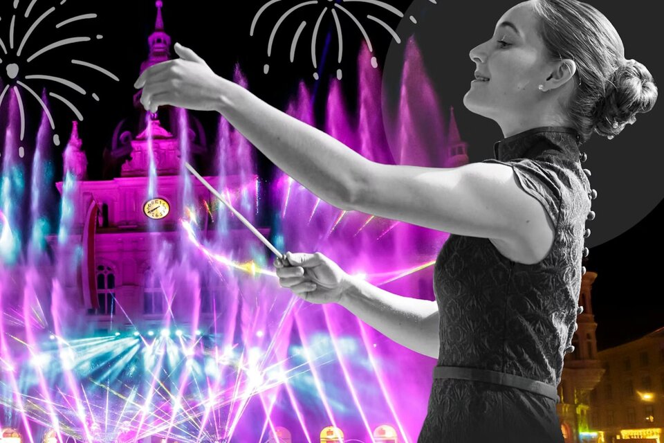 Dirigentin vor Wasser- und Lasershow beim Silvesterkonzert im Stefaniensaal in Graz. | © Styriarte