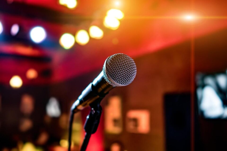 Ein Mikrofon steht im Vordergrund vor einer verschwommenen Hintergrundbeleuchtung. Es signalisiert eine musikalische oder gesellige Atmosphäre. | © Pixabay