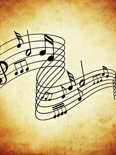 Eine künstlerische Darstellung von Noten auf einem beige Hintergrund. Die Musiknoten sind geschwungen und verleihen dem Bild eine dynamische Stimmung. | © pixabay