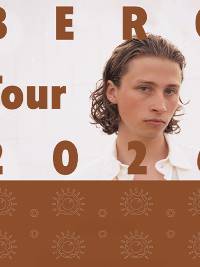 A young man with curly hair is looking directly at the camera. Above it, "BERQ Tour 2026" is written in large letters.
