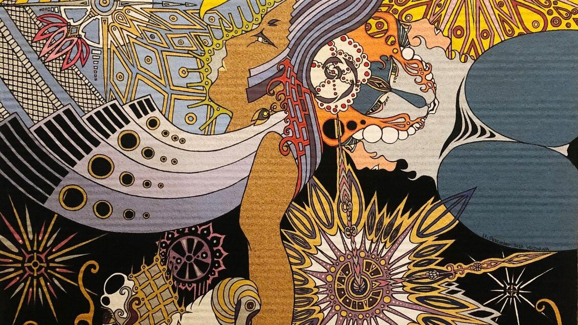 Ein farbenfrohes abstraktes Kunstwerk mit geschwungenen Linien und verschiedenen Mustern. Die Komposition zeigt ein harmonisches Zusammenspiel von Formen und Farben. | © Podenhaus
