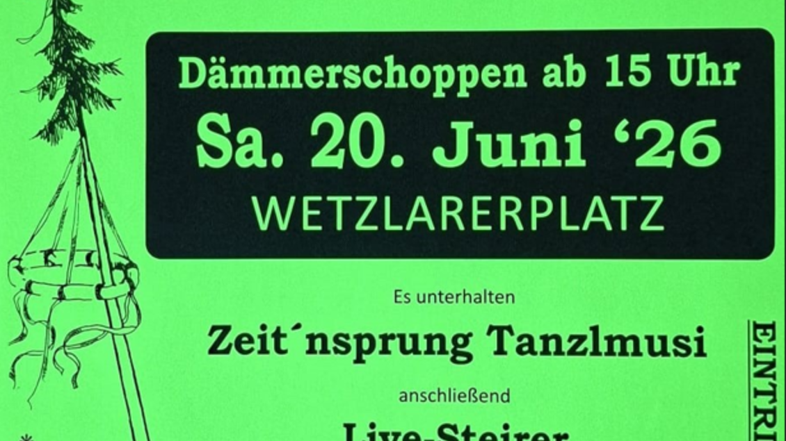 Ein farbenfrohes Plakat für ein Maibaum-Umschneiden-Event. Es enthält Informationen zu Datum, Uhrzeit und Musikunterhaltung. | © Heimatverein Schladming