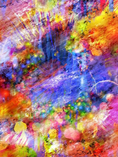 Ein lebendiges abstraktes Kunstwerk mit leuchtenden Farben in Rot, Gelb, Blau und Lila. Die Kombination aus Farbklecksen und zarten Mustern schafft eine dynamische und energiegeladene Atmosphäre. | © pixabay.com