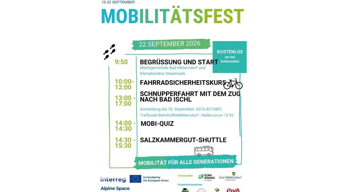 Poster des Mobilitätsfests mit allen wichtigen Informationen sowie den Veranstaltern und Kooperationspartnern. | © Klimabündnis Steiermark