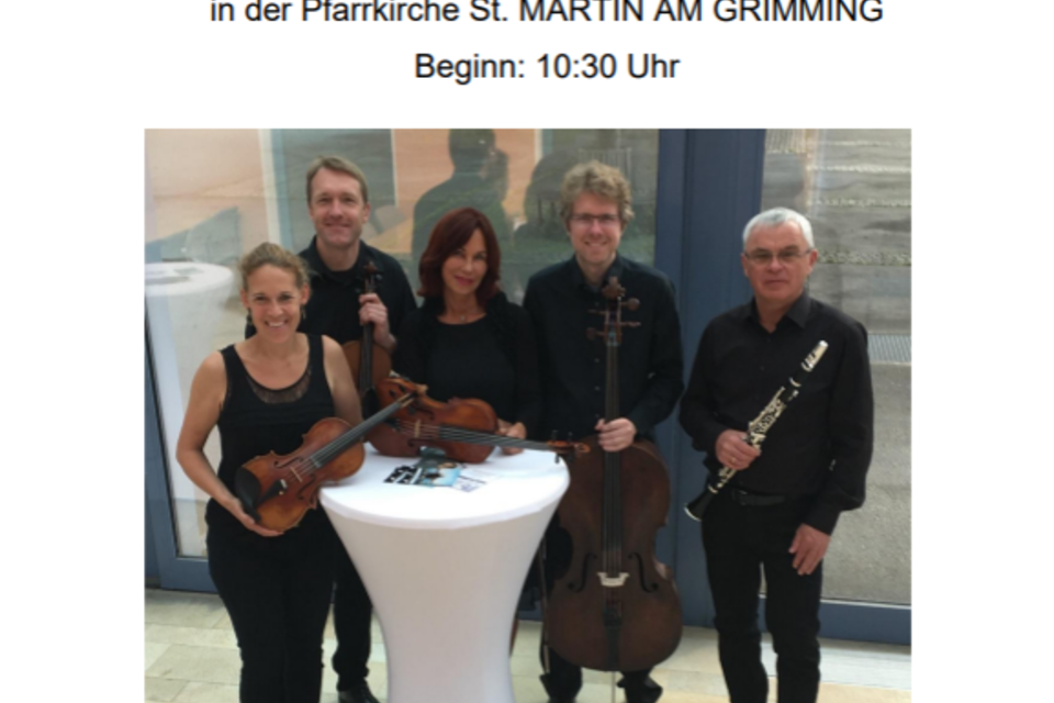 Ein Plakat für ein Konzert mit dem Aurora-Quintett. Das Event findet am 21. Juni 2026 in der Pfarrkirche St. Martin in Grimming statt. | © Kulturreferat der Gemeinde Mitterberg-Sankt Martin
