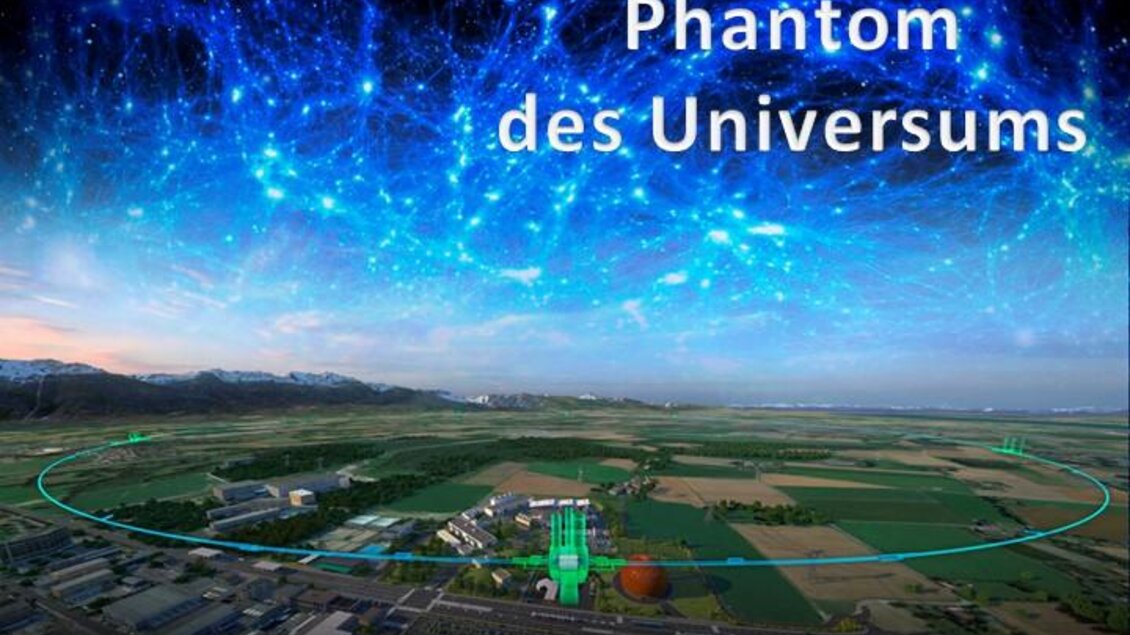 Eine künstlerische Darstellung des Universums mit leuchtenden Sternen und einem großen, runden Orbit. Der Text "Phantom des Universums" ist prominent platziert. | © Planetarium Judenburg