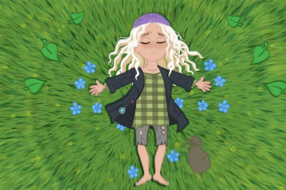 Eine bunte Kinderanimation mit einer Biene und einer anderen Figur, die vor einer Baumstumpf und grünem Gras schwebt. Der Hintergrund zeigt einen klaren Himmel. | © Sternenturm Judenburg