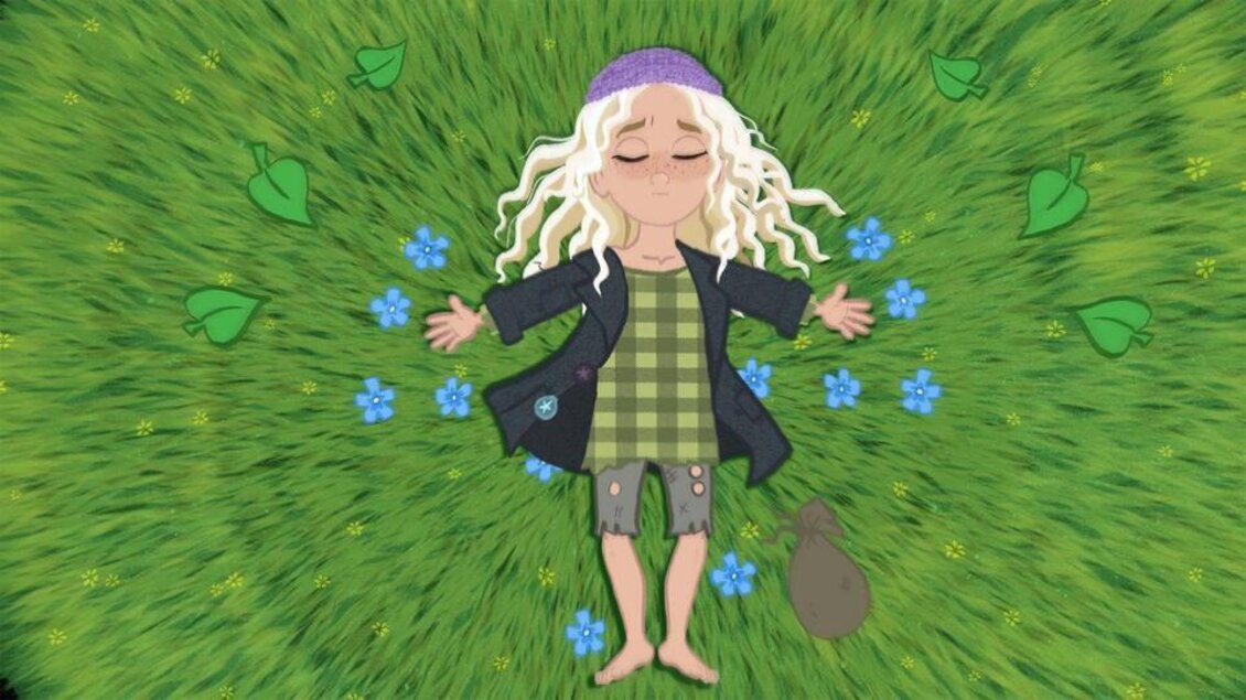 Eine bunte Kinderanimation mit einer Biene und einer anderen Figur, die vor einer Baumstumpf und grünem Gras schwebt. Der Hintergrund zeigt einen klaren Himmel. | © Sternenturm Judenburg