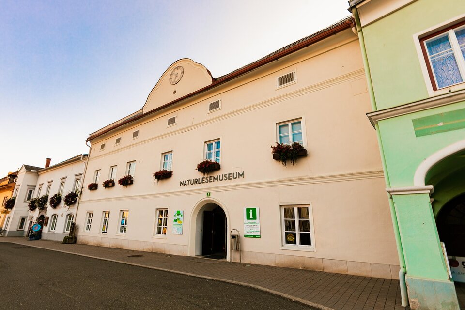 Ein historisches Gebäude mit der Aufschrift „Naturmuseum“. Die Fassade ist hell gestrichen und hat Fenster mit Blumenkästen. | © Tv Murau