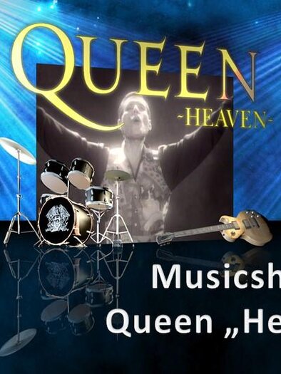 A music show titled "Queen Heaven." In the background, a singer and a drum set can be seen. | © Sternenturm Judenburg