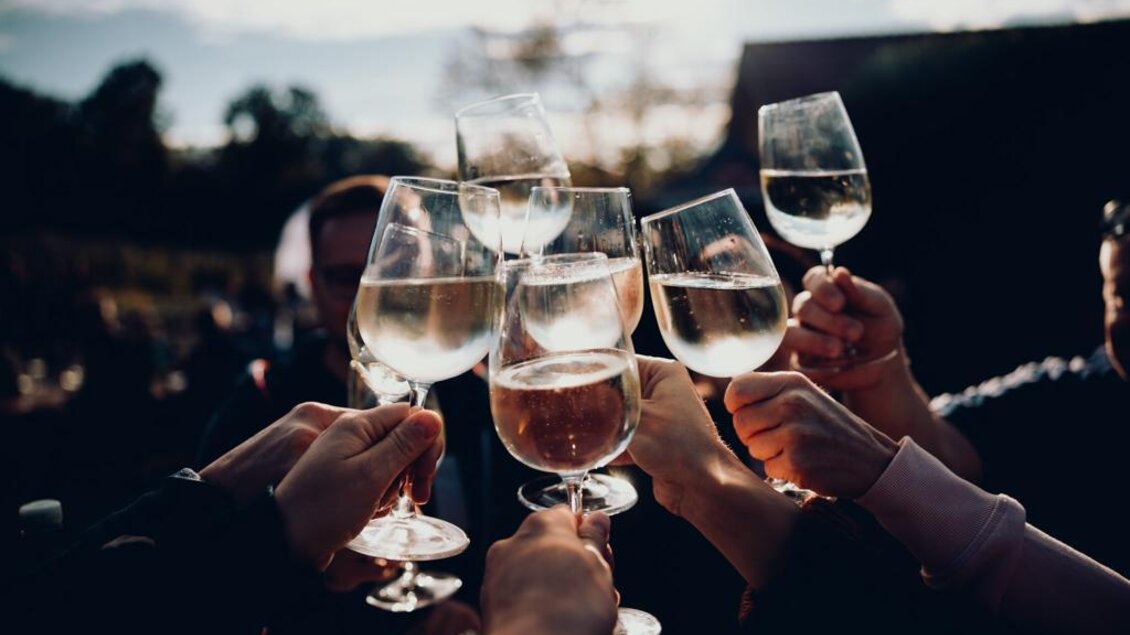 **Gemeinsam anstoßen und den Sommer genießen:** Gläser voller Wein, stimmungsvolle Abendsonne und gesellige Atmosphäre machen diesen Moment zum perfekten Ausklang eines unvergesslichen Sommertages beim Obstbau Haas in Poppendorf. | © Obstbau Haas
