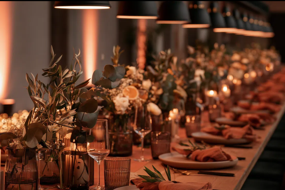 Belebtes Restaurant Taste Factory in Graz mit Bier, Brot und Speisen auf Holztisch, Gäste im Hintergrund. | © Stock