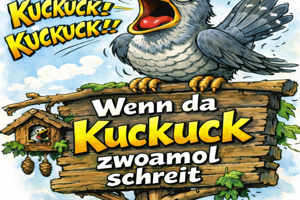 Illustration eines rufenden Kuckucks und einer Kuckucksuhr als Motiv für das Theaterstück in Hirschegg-Pack.</ | © Theatergruppe Pack