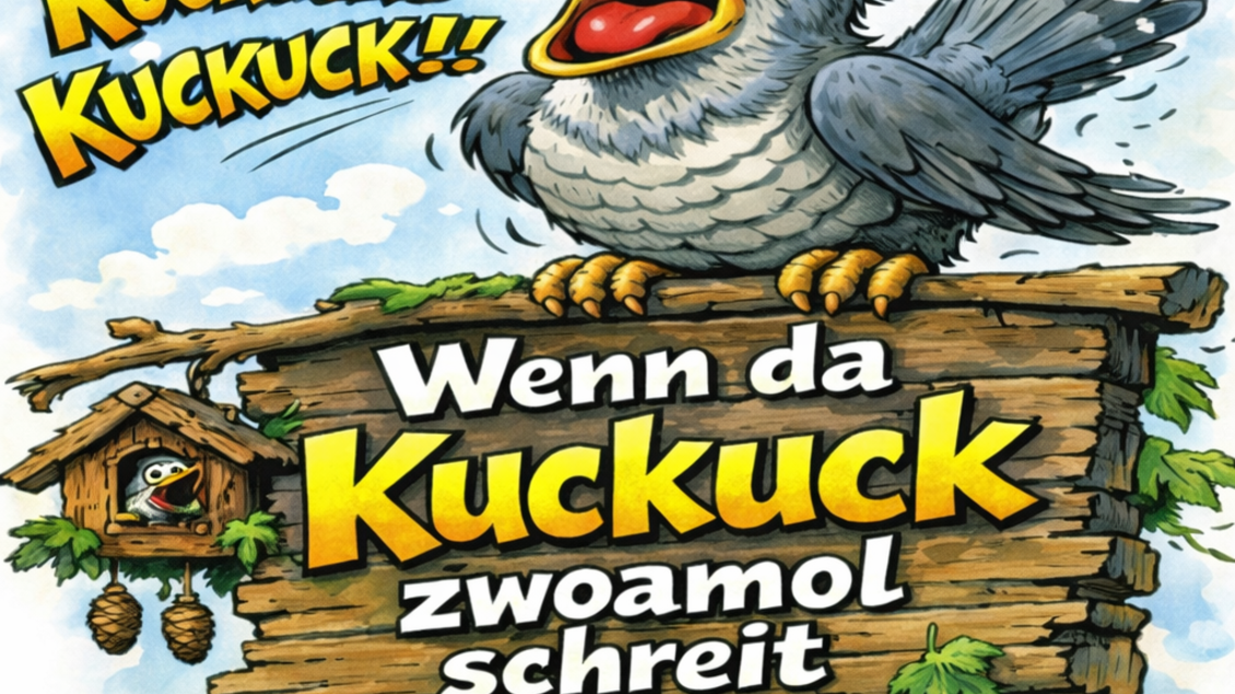 Illustration eines rufenden Kuckucks und einer Kuckucksuhr als Motiv für das Theaterstück in Hirschegg-Pack.</ | © Theatergruppe Pack
