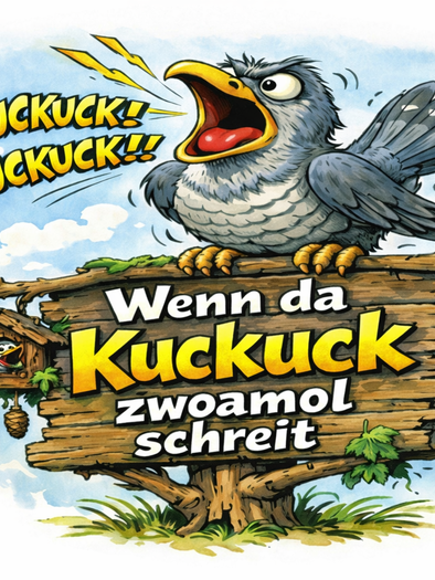 Illustration eines rufenden Kuckucks und einer Kuckucksuhr als Motiv für das Theaterstück in Hirschegg-Pack.</ | © Theatergruppe Pack