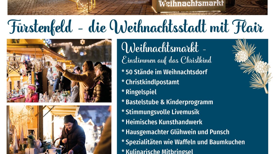 Ein einladender Weihnachtsmarkt in Fürstenfeld mit festlicher Beleuchtung und einer großen Stern-Dekoration. Vielfältige Aktivitäten und Attraktionen für die ganze Familie sind im Angebot. | © Stadtmarketing