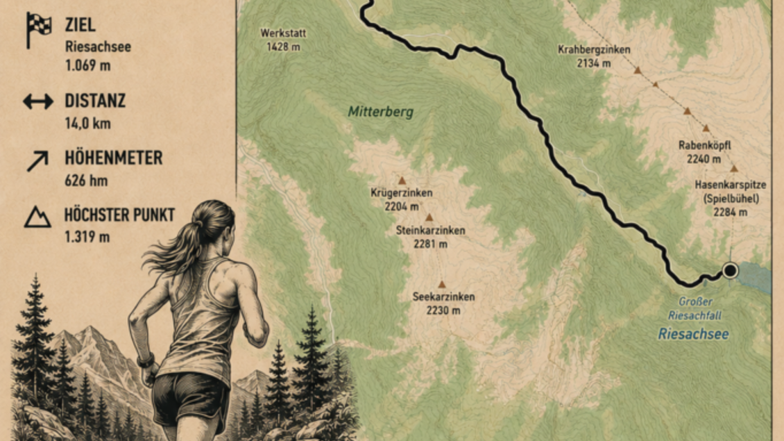 Eine Übersichtskarte des "Wilden Wasser Laufs" in Schladming. Die Strecke umfasst 14 km mit einem Höhenunterschied von 610 m. | © Alpenverein und Bergrettung Schladming